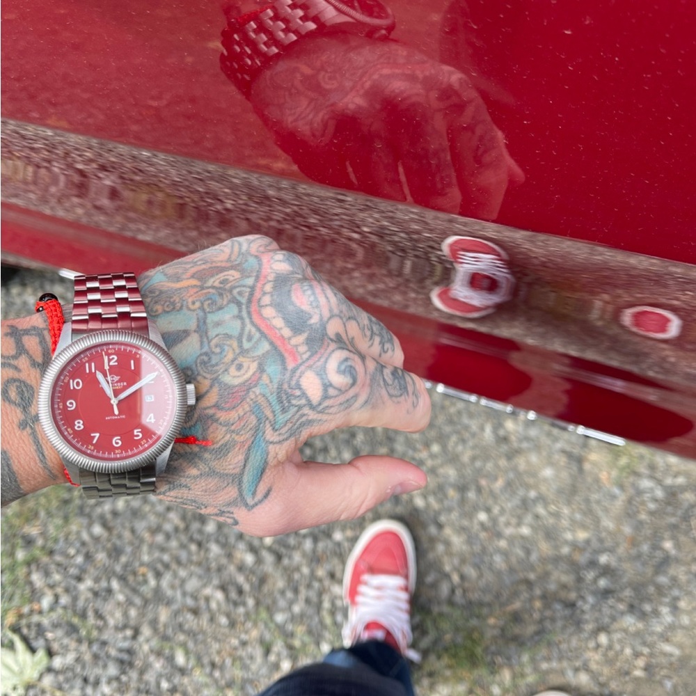 Harbinger Conquest HC5 Automatic Red Dial Leather and Stainless
